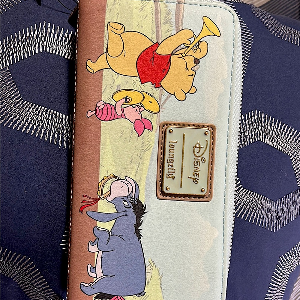 Disney Loungefly Wallet with Pooh Characters in Pink, Yellow, and Blue